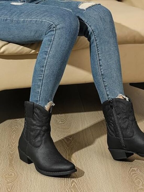 Global Win Shoes - NEW Women's Black Western Embroidered Cowboy Boots Size 10